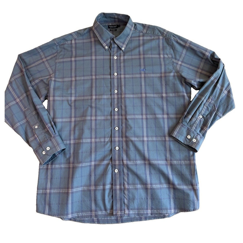 Southern Marsh Shirt Mens XL Blue Plaid Long Sleeve Button Down Performance